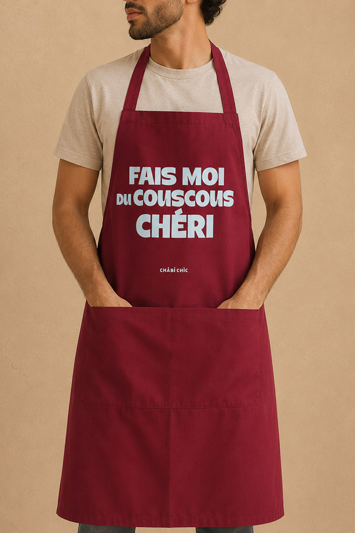 Tablier "Fais Moi du Couscous Chéri" · tablier fais moi du couscous cherie aubergine