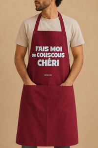 Tablier "Fais Moi du Couscous Chéri" · tablier fais moi du couscous cherie aubergine