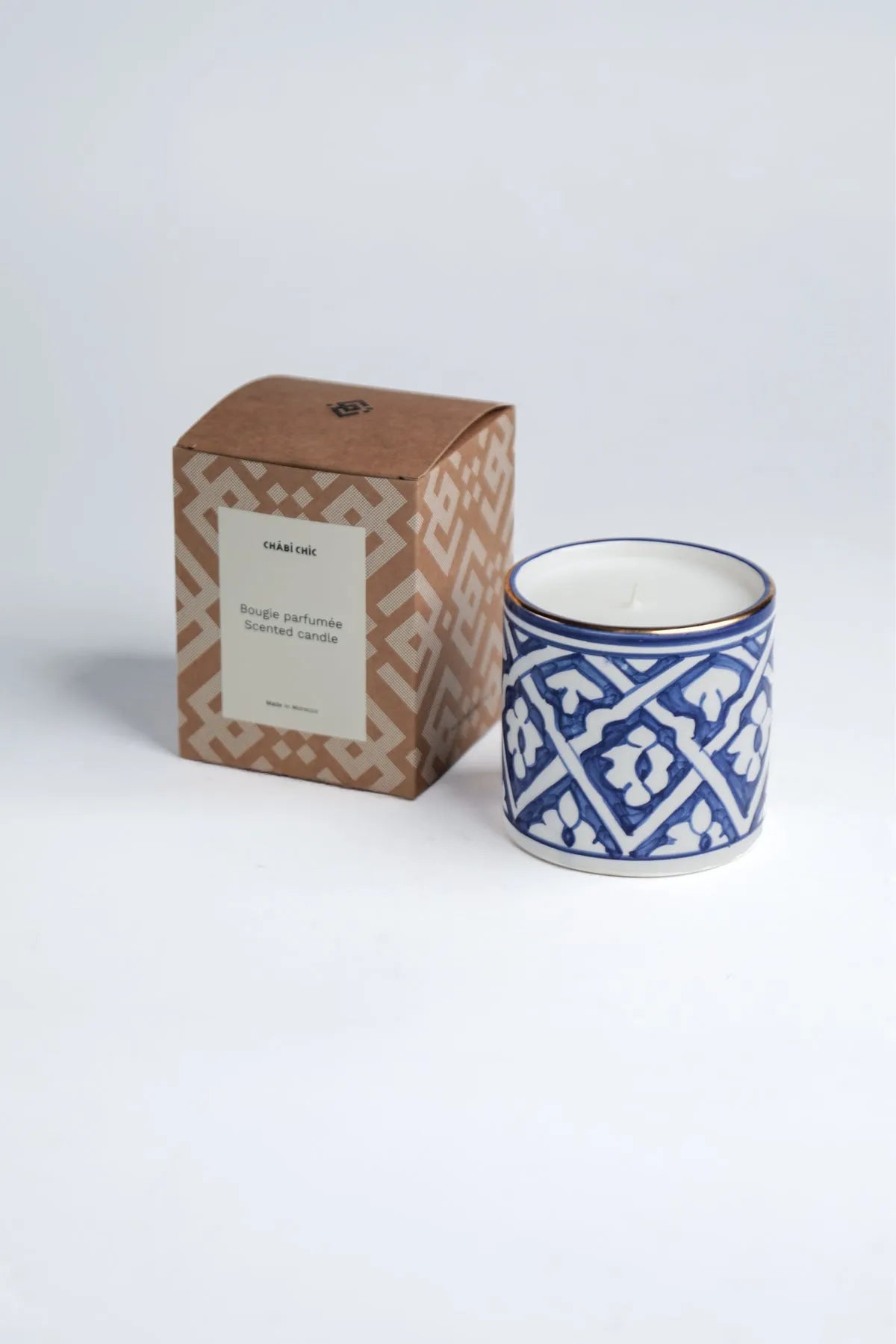 BOUGIE PARFUMÉE FLEUR D'ORANGER · bleu majorelle · Fassia · parfum fleur d'oranger
