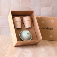 Coffret de deux moyennes tasses sahara et un beurrier empreinte mint gold