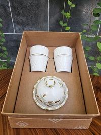 Giftbox - 2 white Cups & leaves Sugar Bowl