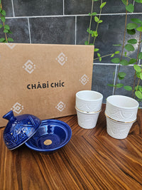 Giftbox - 2 white Cups & blue Sugar Bowl